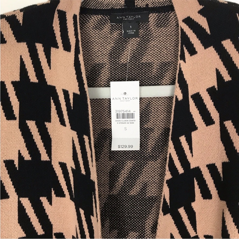 Ann Taylor NWT Black and Pink Houndstooth Open Cardigan Duster Small - Picture 5 of 6